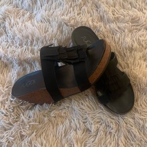 Sugar Black Fringe Wedges | Size 8.5